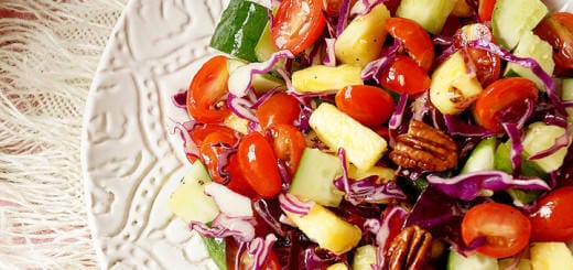 Detox Pineapple, Purple Cabbage, Cucumber and Tomato Salad